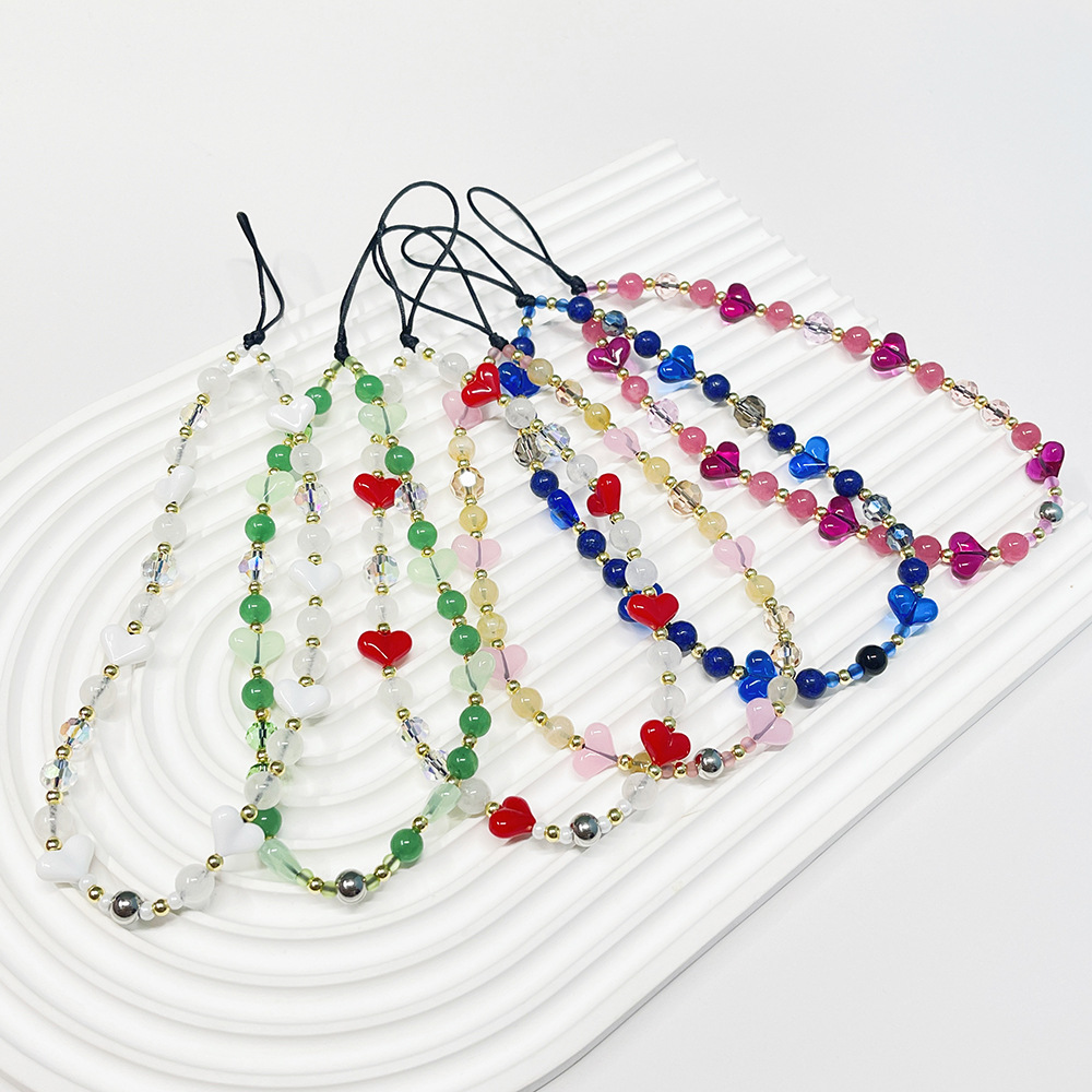 Phone Accessories For Teen Girls - HERLOOK Hartvormige telefoonbedel Levendige meerkleurige natuursteen