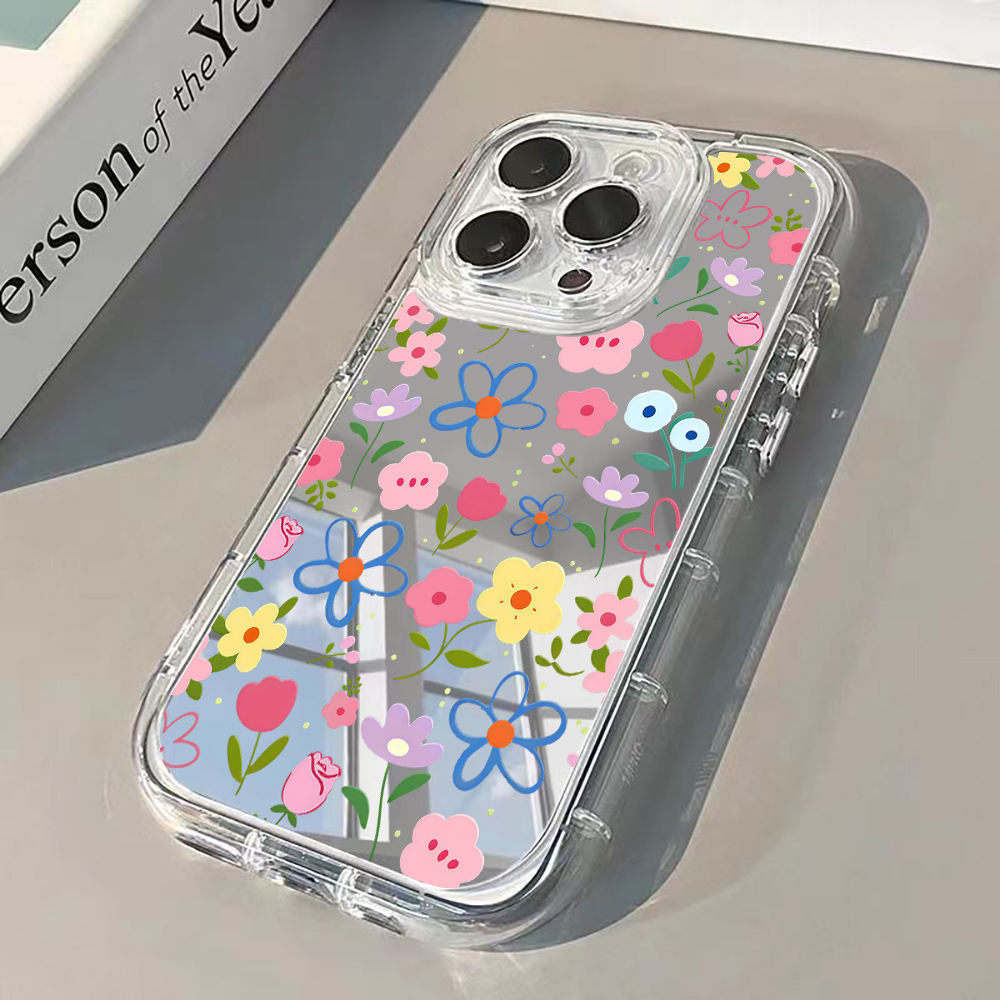 Phone Accessories Kiosk - Koreaanse Ins Style Bloemige Zilveren Spiegel
