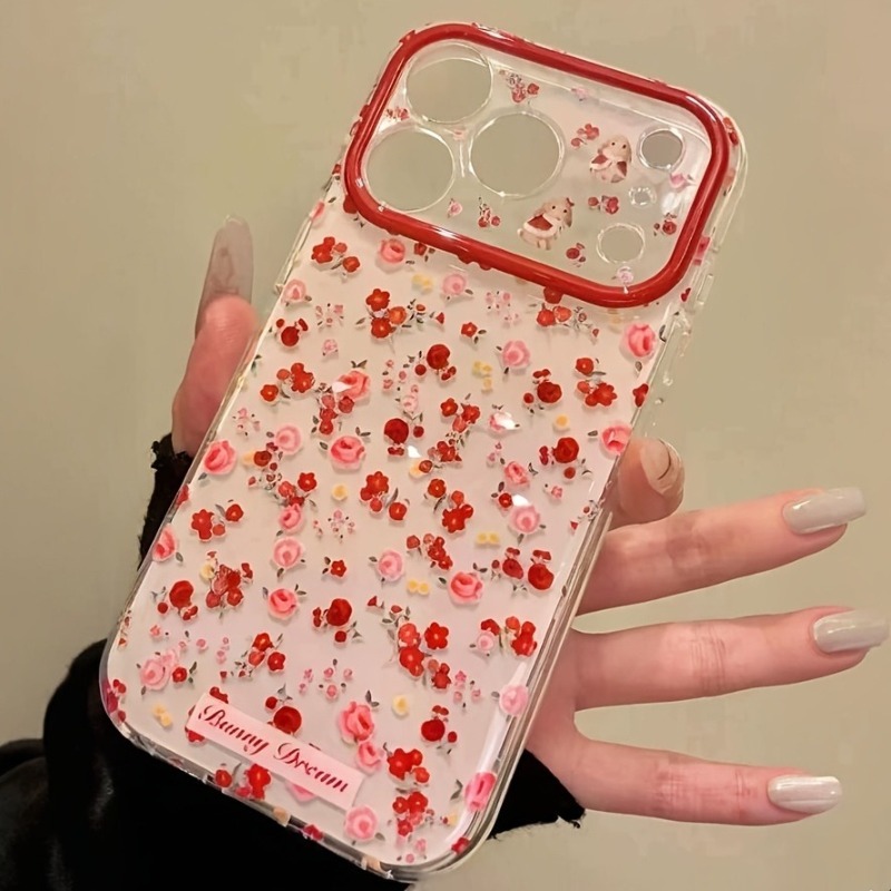 Phone Accessories Red - Mooie Cartoon Rode Bloemen Patroon Telefoonhoesje