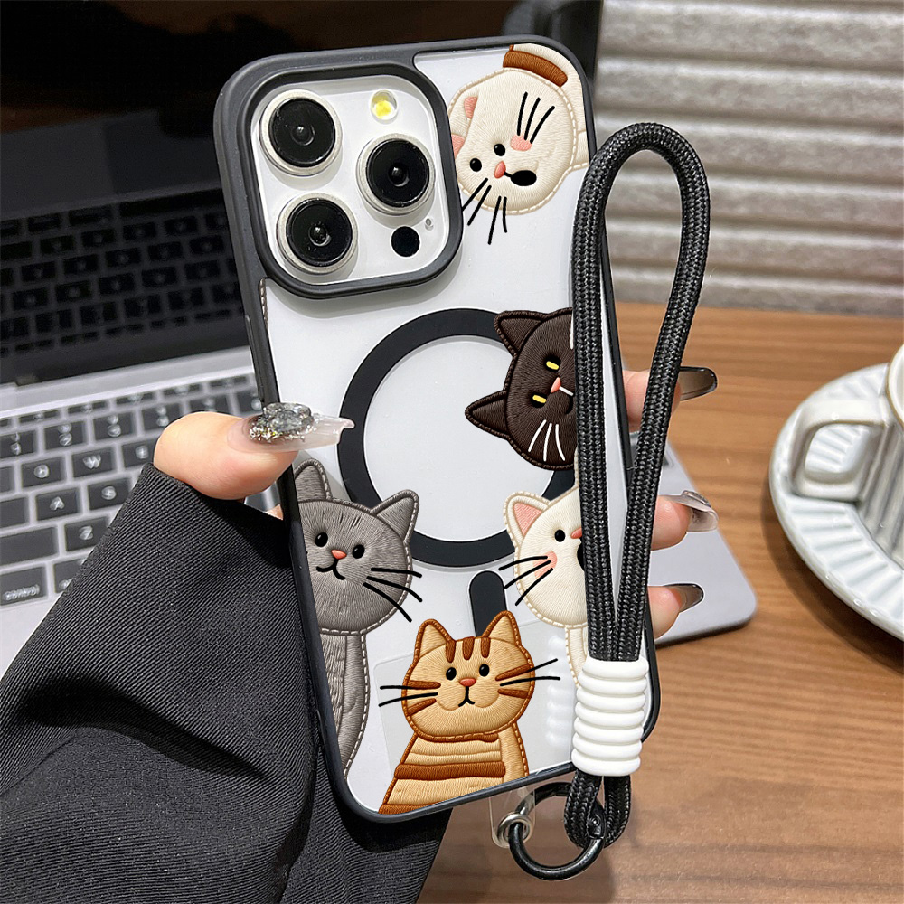 Phone Accessories Kiosk - Schattig nep-borduurwerk katten telefoonhoesje voor iPhone